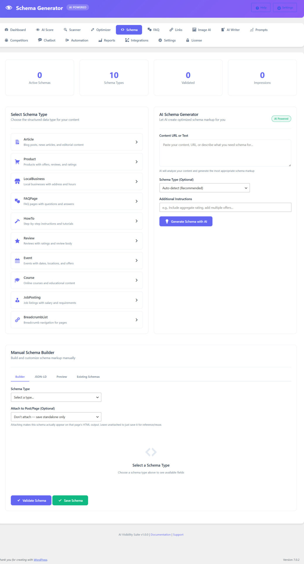Illustration of the Schema Generator page