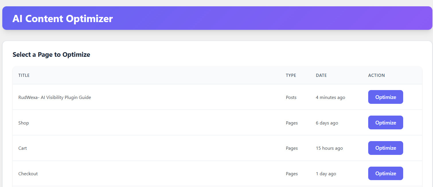 Illustration of the Content Optimizer page